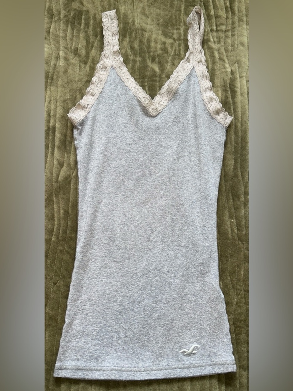 Vintage Hollister Cami Tank Top Sz Xs Lace Trim Y2K Swan Light Gray XSmall
